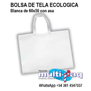 BOLSA DE TELA ECOLOGICA BLANCA DE 60X50 CON ASA