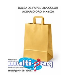 BOLSA DE PAPEL LISA COLOR ACUARIO ORO 14X8X20