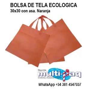 BOLSA DE TELA ECOLOGICA 30X30 CM CON ASA LISA NARANJA
