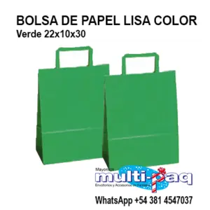 BOLSA DE PAPEL LISA COLOR VERDE 22X10X30