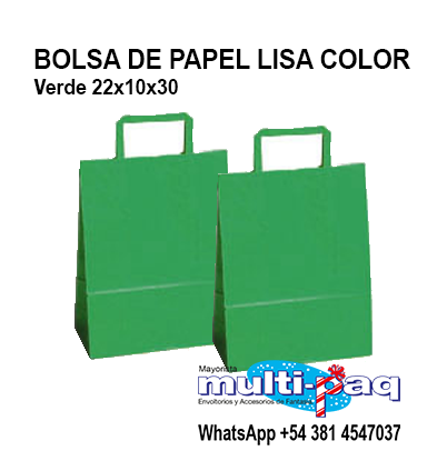 BOLSA DE PAPEL LISA COLOR VERDE 22X10X30
