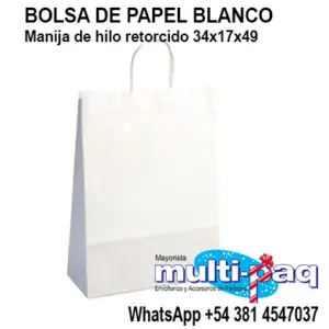 BOLSA DE PAPEL BLANCO 34X17X49. MANIJA DE HILO RETORCIDO