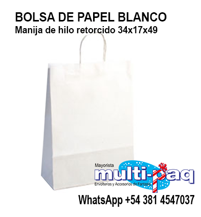 BOLSA DE PAPEL BLANCO 34X17X49. MANIJA DE HILO RETORCIDO