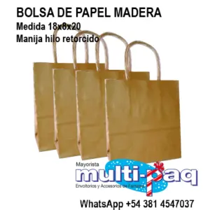 BOLSA DE PAPEL MADERA 18X8X20